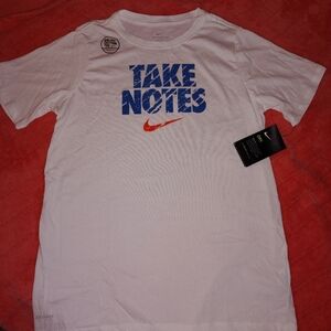 Nike Men's White T-Shirt with Blue Print